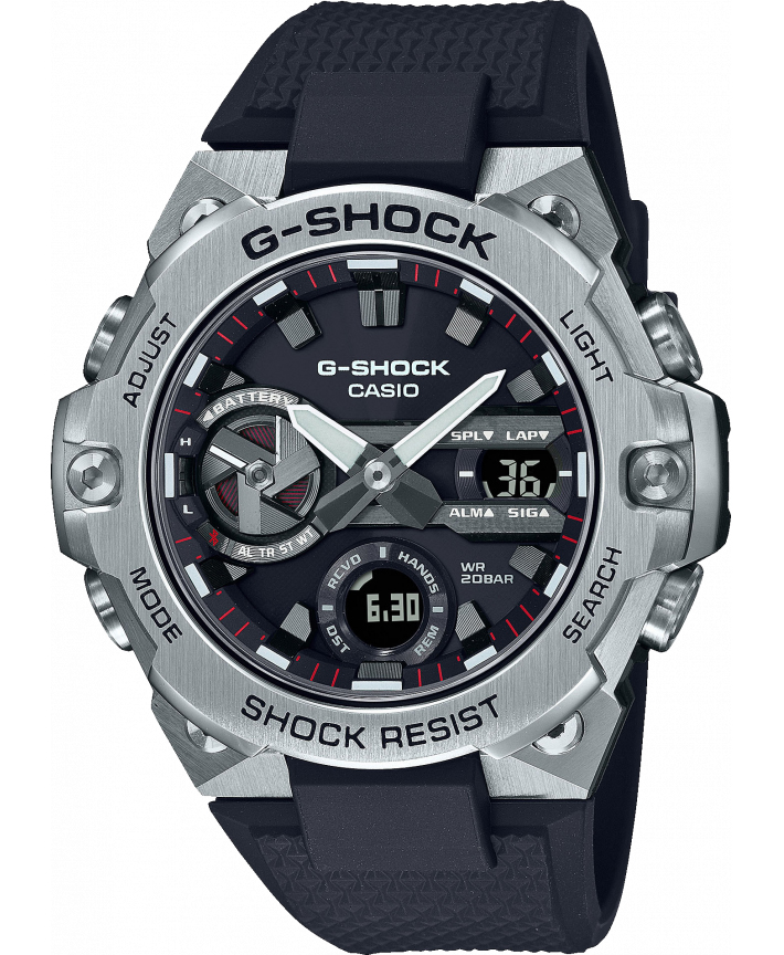 Casio | Solcellsdriven G-Steel med Bluetooth och tunn profil | GST-B400-1AER - Analog-digital-mix - Silver - Herrklocka - Harts - Härdat mineralglas