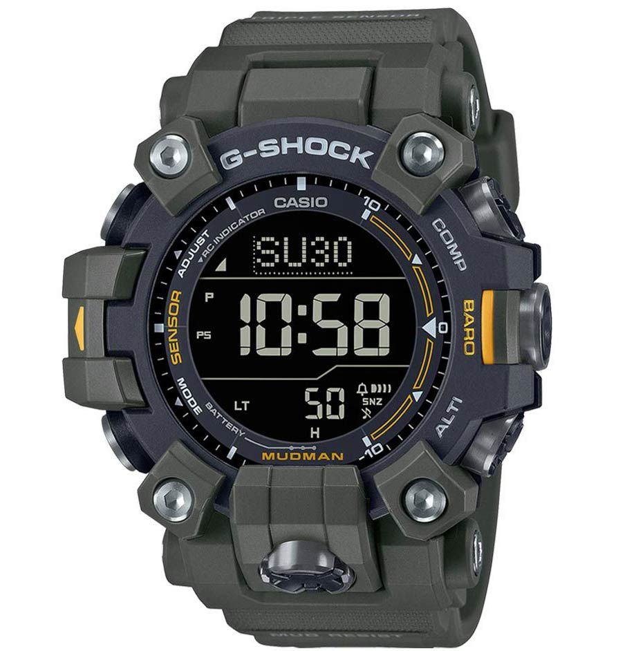 Casio | Mudman G-Shock med solenergi, trippelsensor och militärgrön design | GW-9500-3ER - Digitalt - Olivgrönt - Herrklocka - Harts - Härdat 