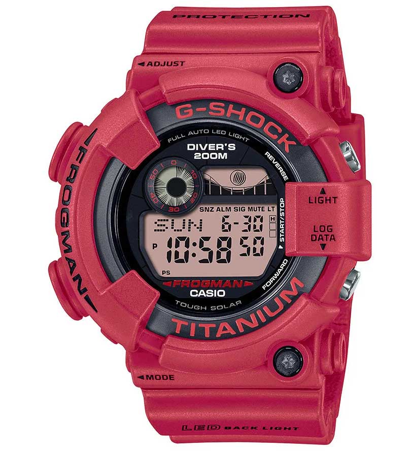 Casio | FROGMAN Limited Edition dykarklocka med titanhölje för 30-årsjubileum | GW-8230NT-4ER - Digitalt - Röd - Herrklocka - Harts - Härdat 