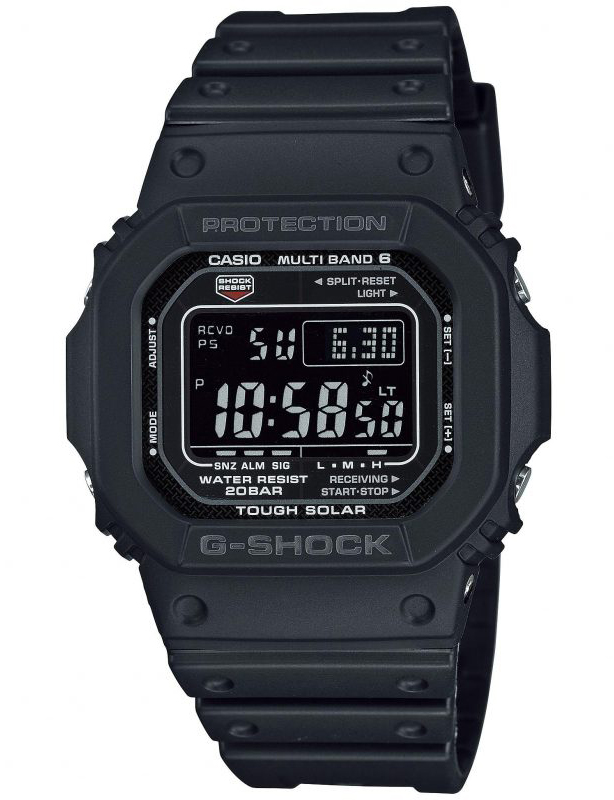 Casio | Fyrkantig solcellsdriven multi-band digital G-Shock 200M | GW-M5610U-1BER - Digitalt - Svart - Herrklocka - Harts - Härdat mineralglas