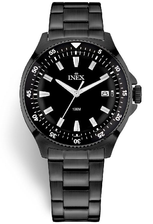 Inex Mens Black Sport A69530-1SS5I - Quartz - Svart - Herrklocka - Rostfri stål - Härdat mineralglas