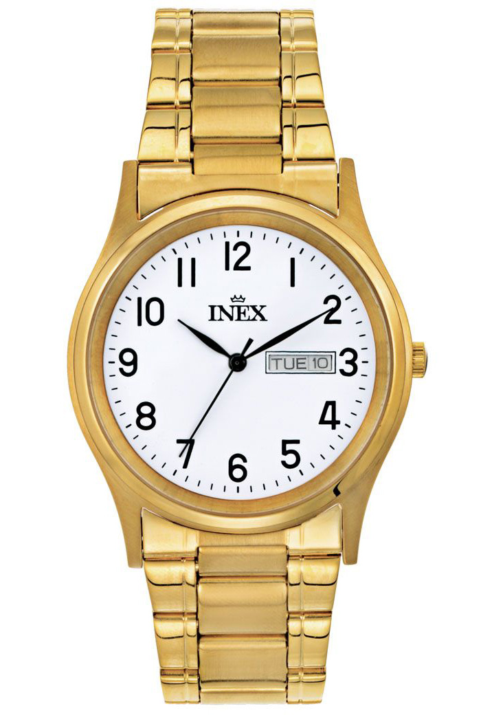 Inex Mens Gold White 12124H - Quartz - Guld - Herrklocka - Rostfri stål - Härdat mineralglas