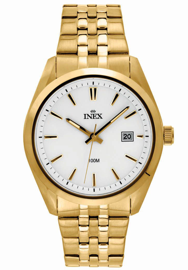 Inex Mens Gold White A12173D0I - Quartz - Guld - Herrklocka - Rostfri stål - Härdat mineralglas