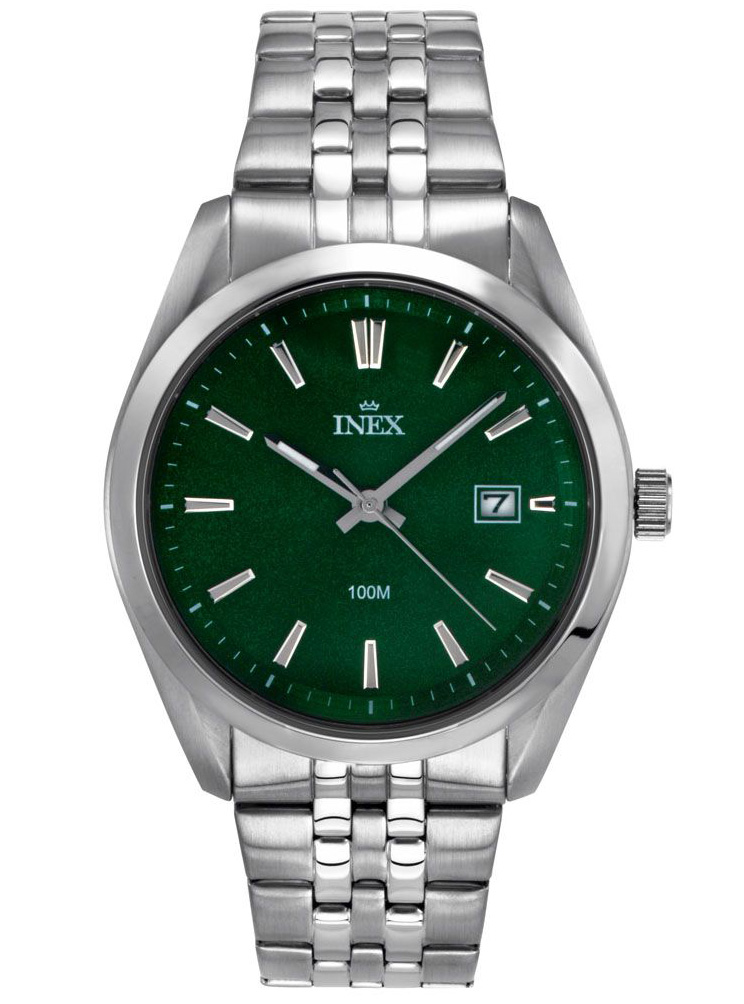 Inex Mens Silver Green 12173 H - Quartz - Silver - Herrklocka - Rostfri stål - Härdat mineralglas