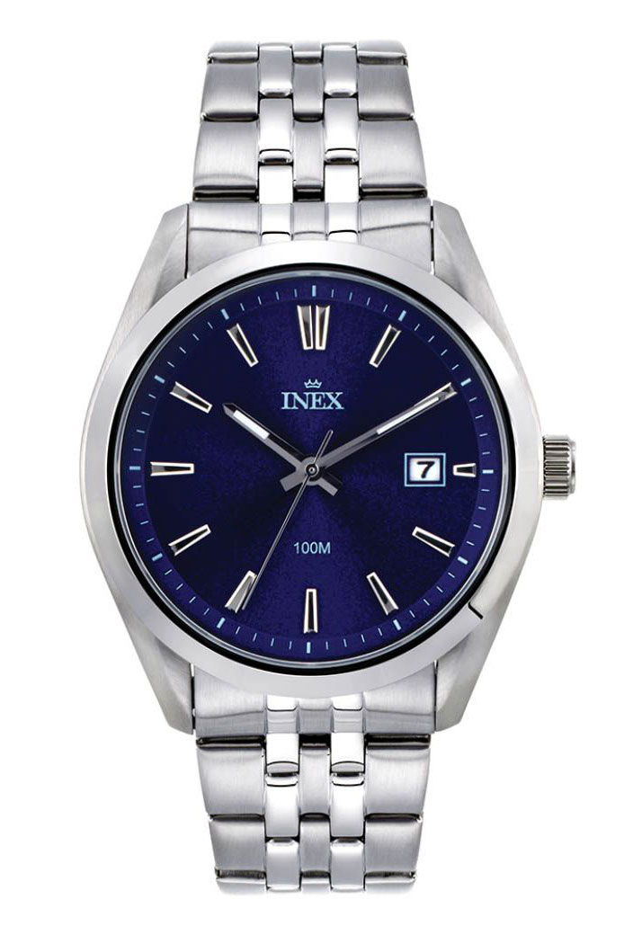 Inex Mens Silver Blue A12173S8I - Quartz - Silver - Herrklocka - Rostfri stål - Härdat mineralglas
