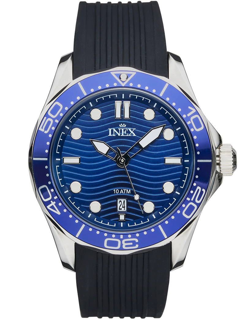 Inex Mens Silver Blue A12182S8I - Quartz - Silver - Herrklocka - Gummi - Härdat mineralglas