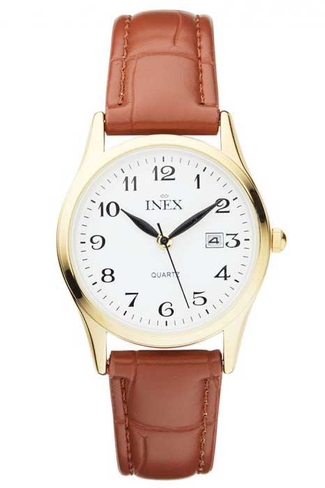 Inex Womens Gold White A56551D0A - Quartz - Guld - Damklocka - Läder - Härdat mineralglas