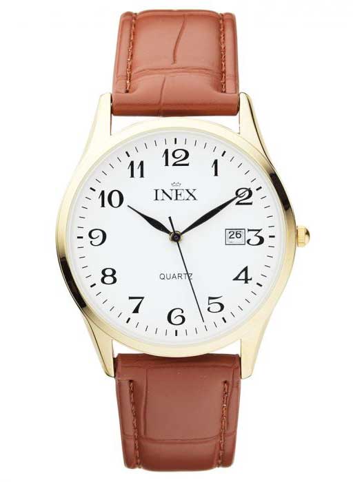 Inex Mens Gold White A56552D0A - Quartz - Guld - Herrklocka - Läder - Härdat mineralglas