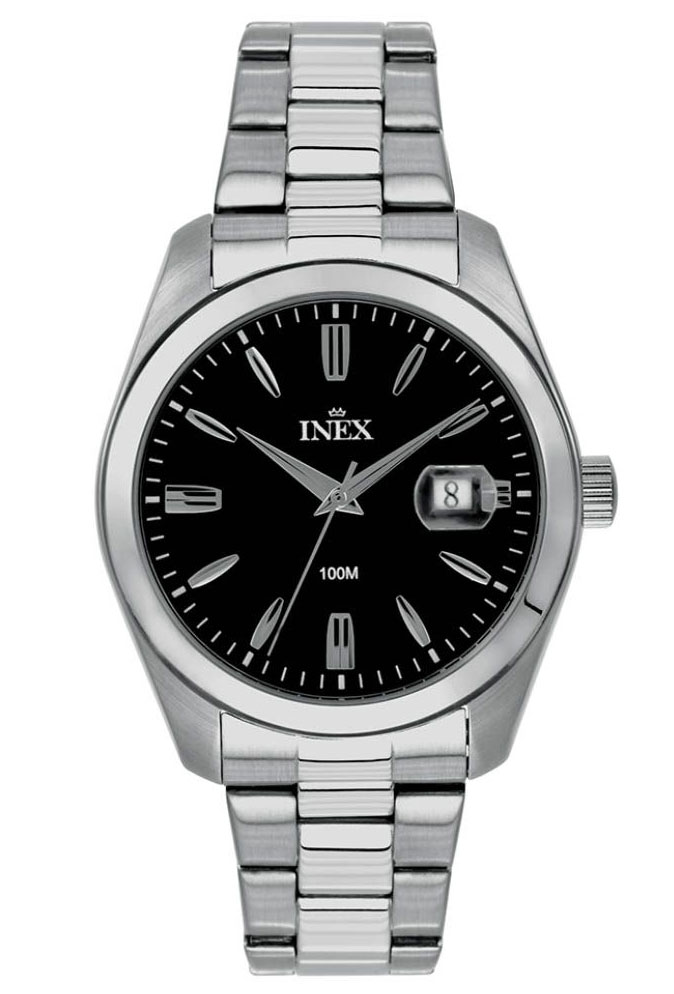 Inex Mens Classic Silver Black A69528S5I - Quartz - Silver - Herrklocka - Rostfri stål - Härdat mineralglas