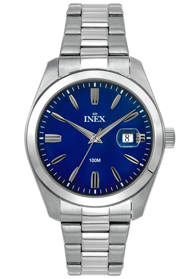 Inex Mens Classic Silver Blue A69528S8I - Quartz - Silver - Herrklocka - Rostfri stål - Härdat mineralglas