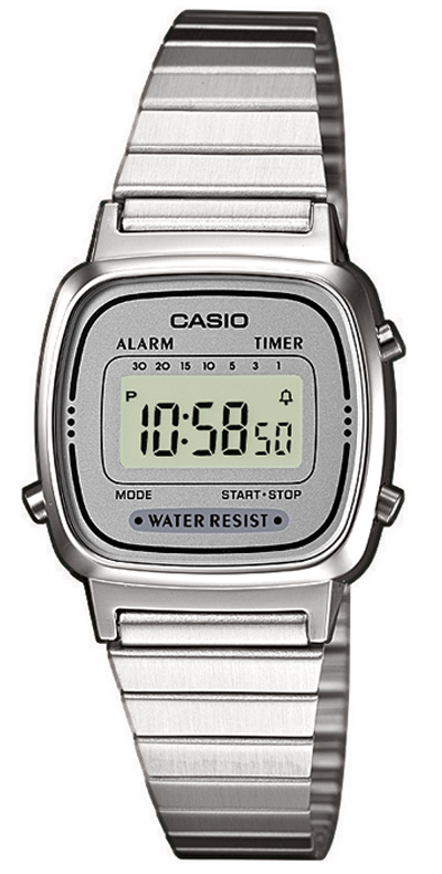 Casio | Tunn silverfärgad digital vintageklocka | LA670WEA-7EF - Digitalt - Silver - Damklocka - Rostfri stål - Härdat mineralglas