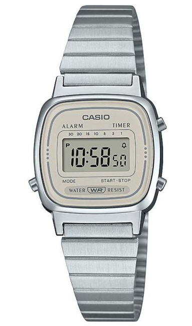 Casio | Vintage Mini digital damklocka med grå display och elegant design | LA670WEA-8AEF - Digitalt - Silver - Damklocka - Rostfri stål - Akryl