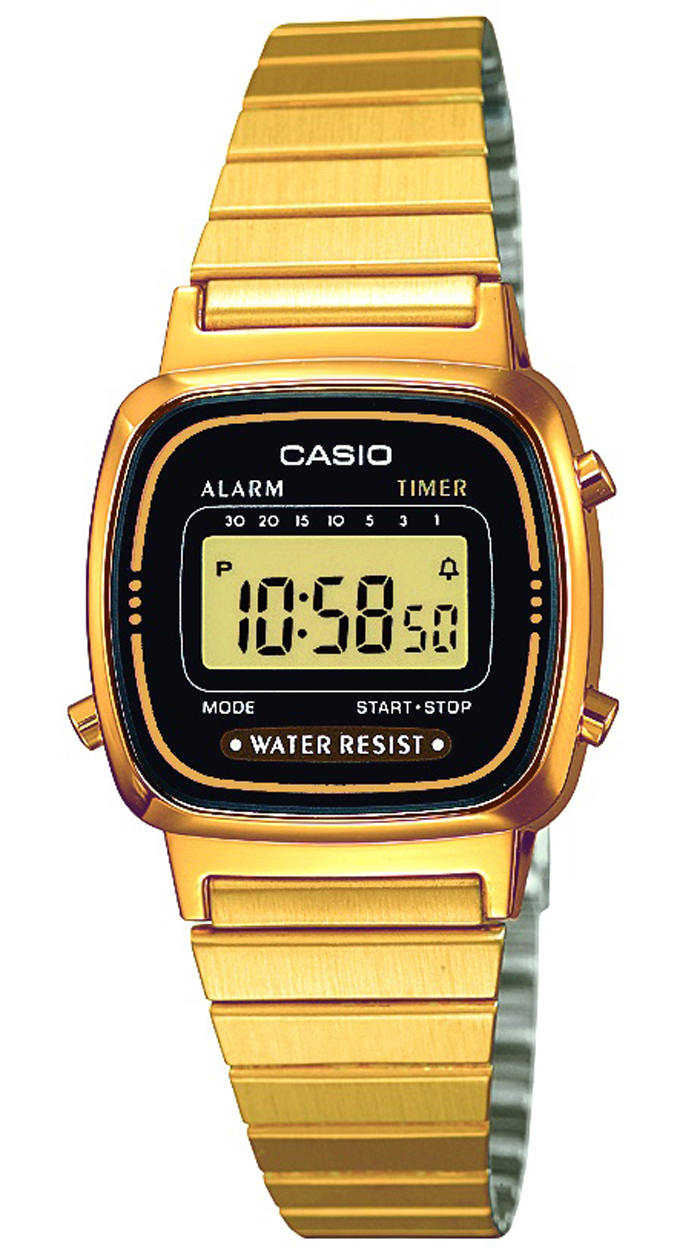 Casio | Gyllene digital damklocka med retrostil | LA670WEGA-1EF - Digitalt - Guld - Damklocka - Rostfri stål - Härdat mineralglas