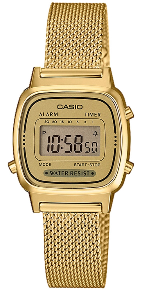 Guldfärgad vintage Casio-klocka med mesharmband | LA670WEMY-9EF - Digitalt - Guld - Damklocka - Mesh - Akryl