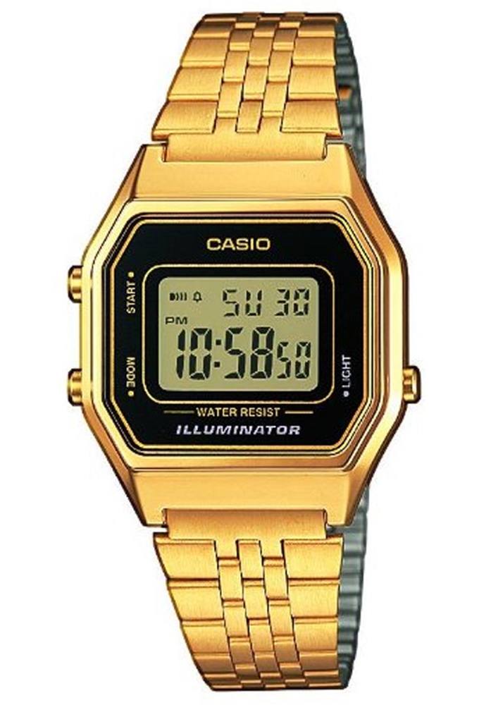 Casio | Vintage digital guldtonsklocka med svart display | LA680WEGA-1ER - Digitalt - Guld - Damklocka - Rostfri stål - Akryl