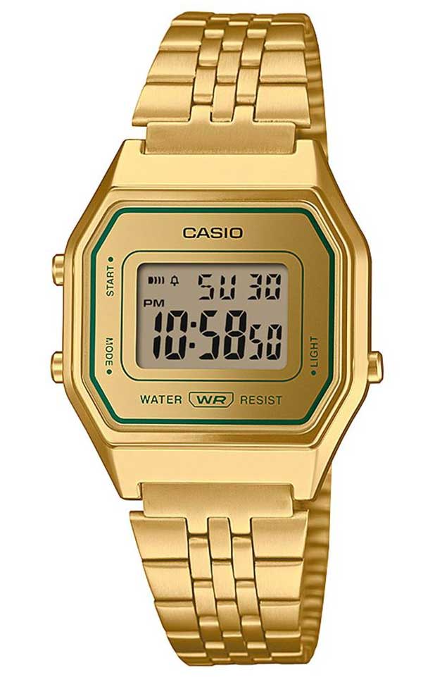 Casio Vintage guld-grön digital klocka i retro kollektion | LA680WEGV-9AEF - Digitalt - Guld - Damklocka - Rostfri stål - Akryl