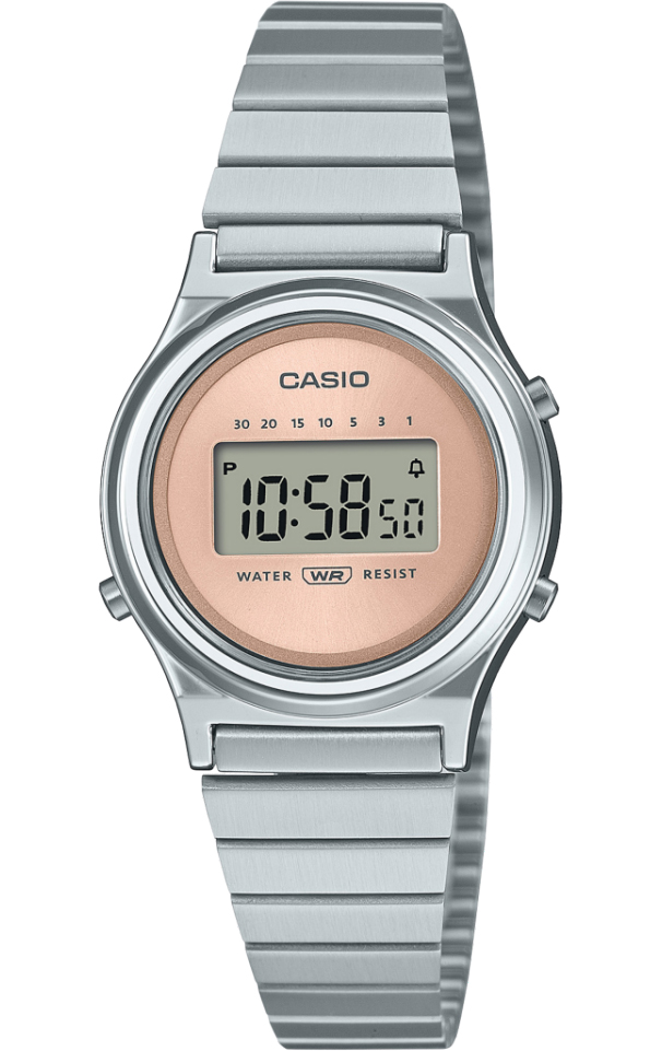 Casio | Vintage mini digital klocka med rosa display och kromdetaljer | LA700WE-4AEF - Digitalt - Silver - Damklocka - Stretch - Akryl