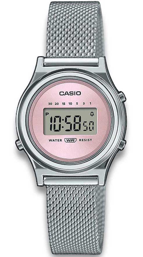Casio | Rosa Sunray digital klocka med meshband i vintage-stil | LA700WEM-4AEF - Digitalt - Silver - Damklocka - Mesh - Akryl
