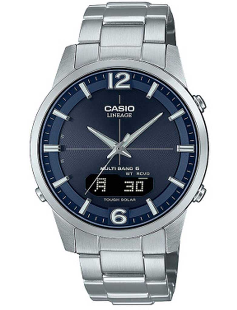 Casio | Radio Solar Lineage med safirglas, blå urtavla och multi-band funktion | LCW-M170D-2AER - Analog-digital-mix - Silver - Herrklocka - Rostfri 