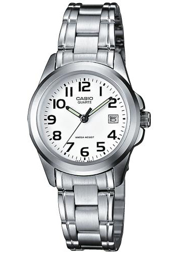 Casio | Elegant damklocka med stålarmband och vit urskiva | LTP-1259PD-7BEG - Quartz - Silver - Damklocka - Rostfri stål - Härdat mineralglas