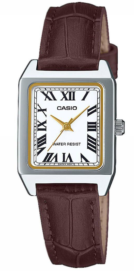 Casio | Rektangulär damklocka med läderrem och romerska siffror | LTP-B150L-7B2EF - Quartz - Silver - Damklocka - Läder - Härdat mineralglas