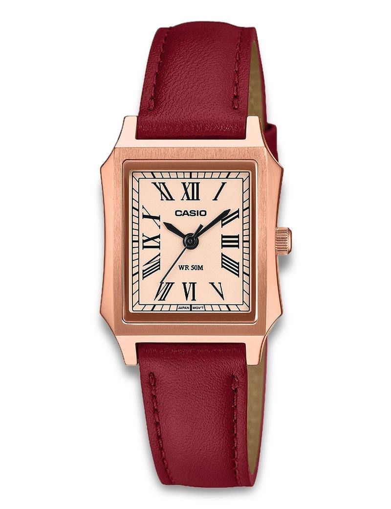 Casio Timeless 23mm LTP-B190RGL-4BVER - Quartz - Rött guld - Damklocka - Läder - Härdat mineralglas