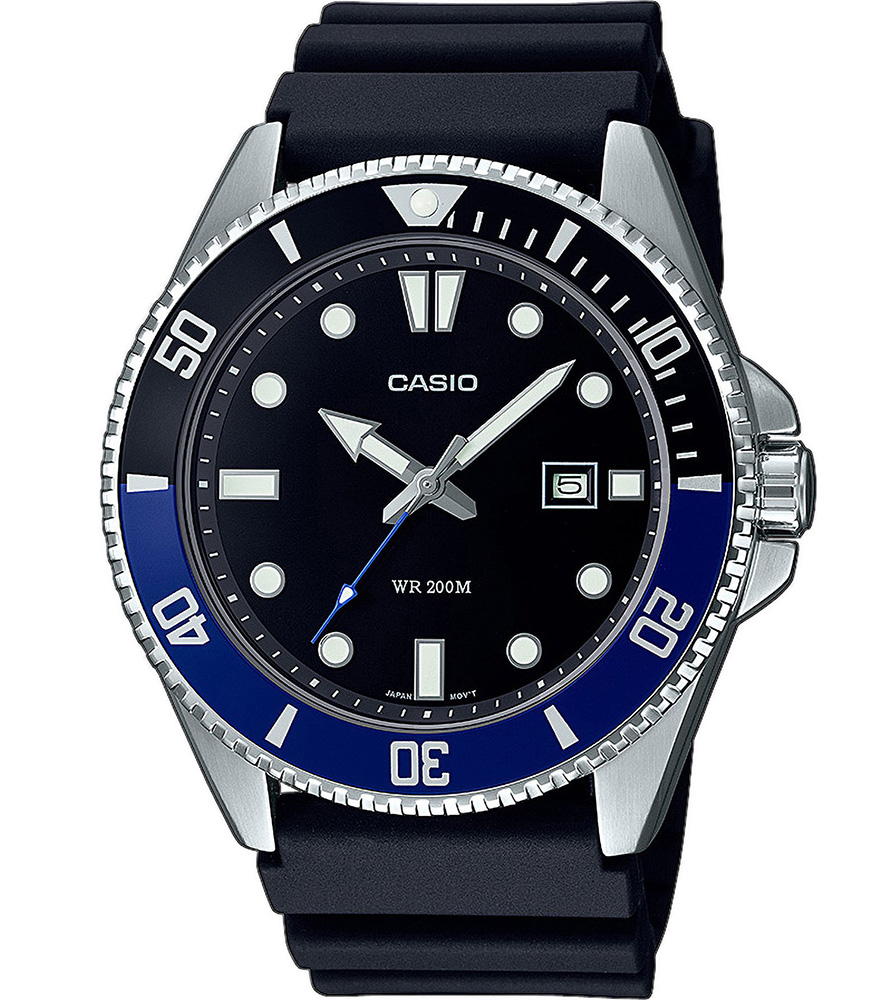 Casio | 200M dykklocka med blå bezel och lysande urtavla | MDV-107-1A2VEF - Quartz - Silver - Herrklocka - Harts - Härdat mineralglas