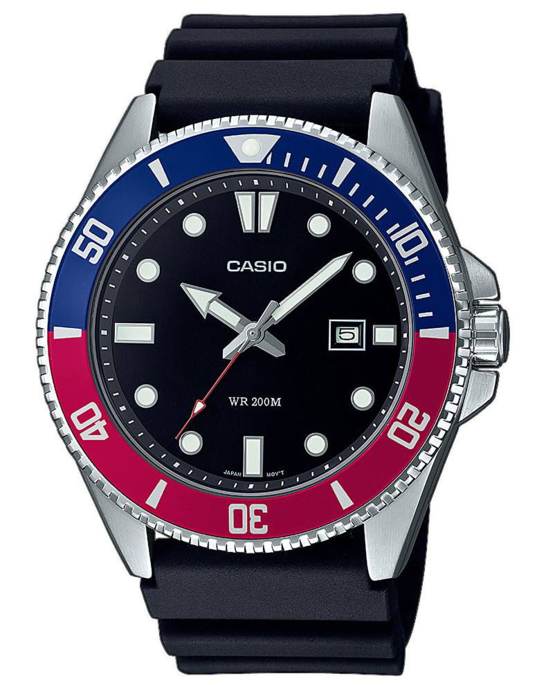 Casio | 200M Pepsi bezel dykarur med lysande analog design | MDV-107-1A3VEF - Quartz - Silver - Herrklocka - Harts - Härdat mineralglas