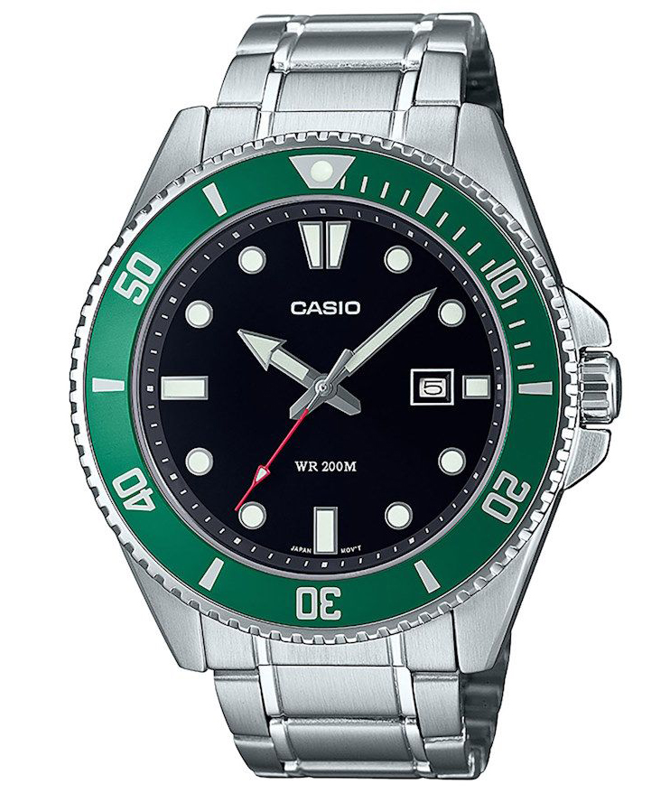 Casio | Professionell dykarklocka med 200M vattentålighet och grön bezel | MDV-107D-3AVEF - Quartz - Silver - Herrklocka - Rostfri stål - Härdat...