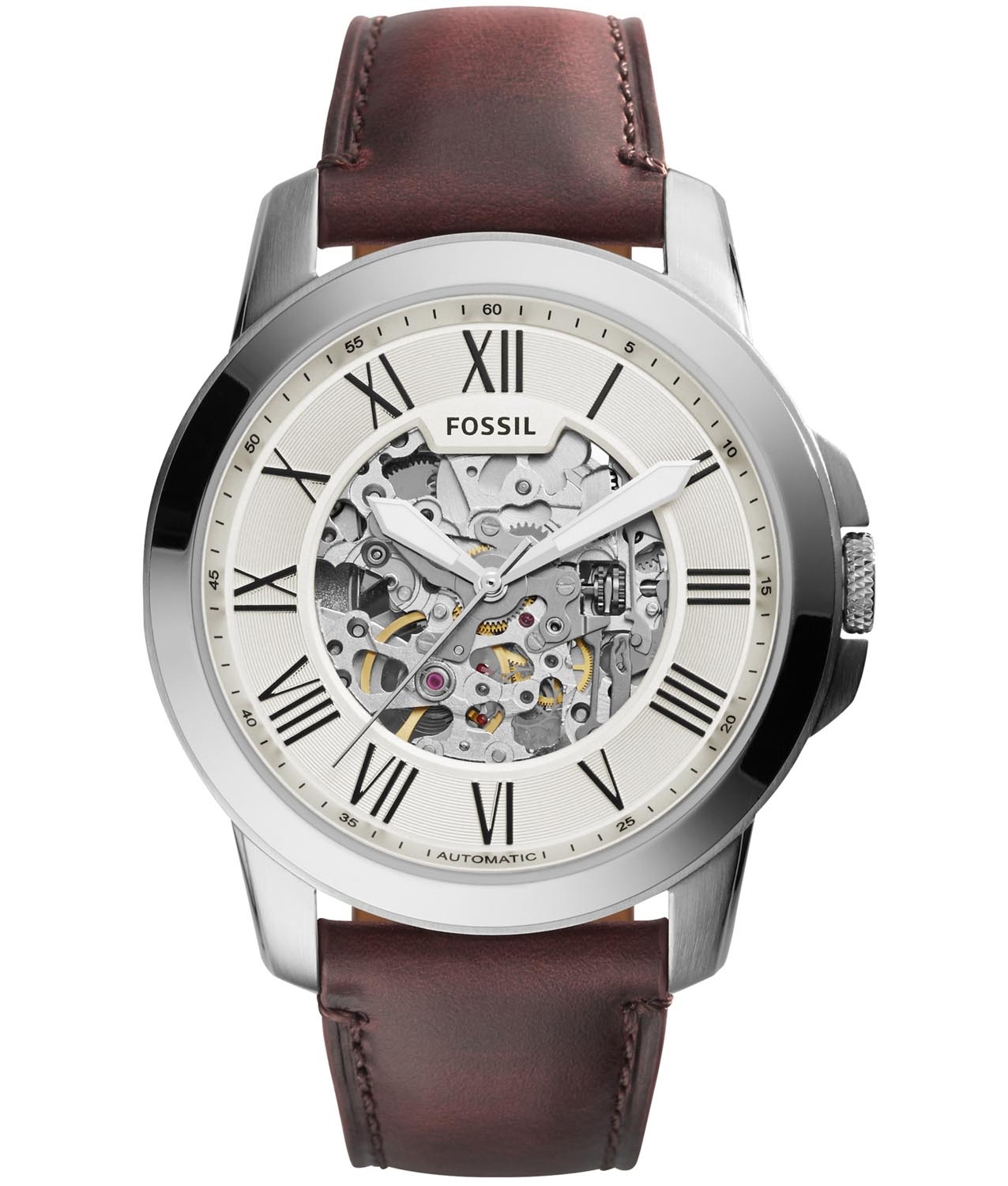 Fossil Grant ME3099 - Automatisk - Silver - Herrklocka - Läder - Härdat mineralglas