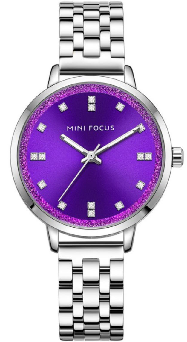Mini Focus Crystal Lady Purple 0047 - Quartz - Silver - Damklocka - Rostfri stål - Härdat mineralglas