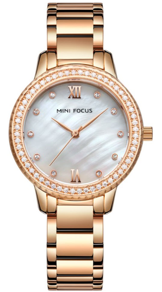 Mini Focus Lady Rose Crystal 0226 - Quartz - Kristall Rött guld - Damklocka - Rostfri stål - Härdat mineralglas