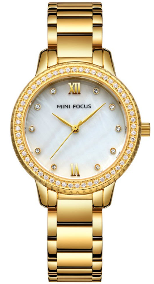Mini Focus Lady Golden Crystal - Quartz - Guld Kristall - Damklocka - Rostfri stål - Härdat mineralglas