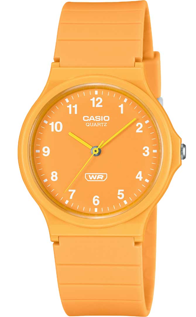 Orange urtavla Casio med biobaserat band och miljövänlig konstruktion | MQ-24B-9BEF - Quartz - Orange - Damklocka - Harts - Härdat mineralglas