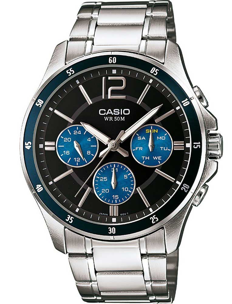 Casio herrklocka med multifunktion och stålram för klädsel | MTP-1374PD-2AVEF - Quartz - Silver - Herrklocka - Rostfri stål - Härdat mineralglas