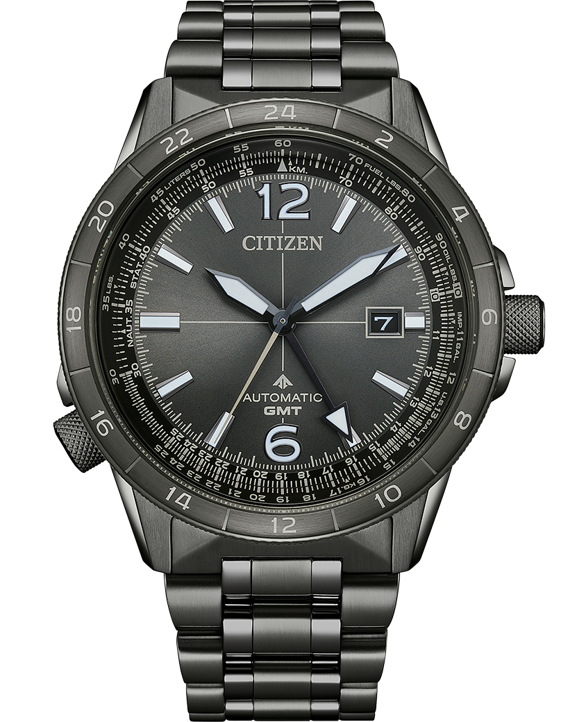 Citizen Promaster automatisk GMT pilotklocka i svart stål med dual time och flygfunktioner | NB6045-51H - Automatisk - Gunmetal - Herrklocka -...