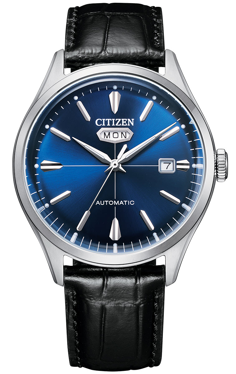 Citizen Automatic klassisk herrklocka med 8200 urverk och blå urtavla | NH8390-20L - Automatisk - Silver - Herrklocka - Läder - Härdat mineralglas