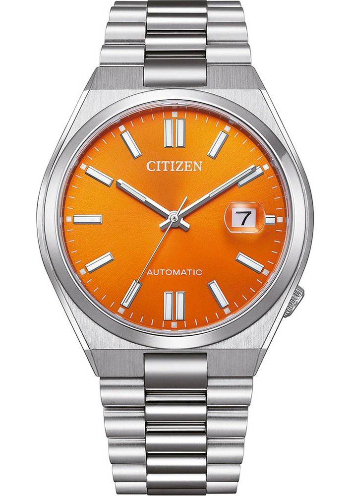 Citizen Tsuyosa Automatic herrklocka i stål med 8210 urverk och orange urtavla | NJ0151-88Z - Automatisk - Silver - Herrklocka - Rostfri stål -...