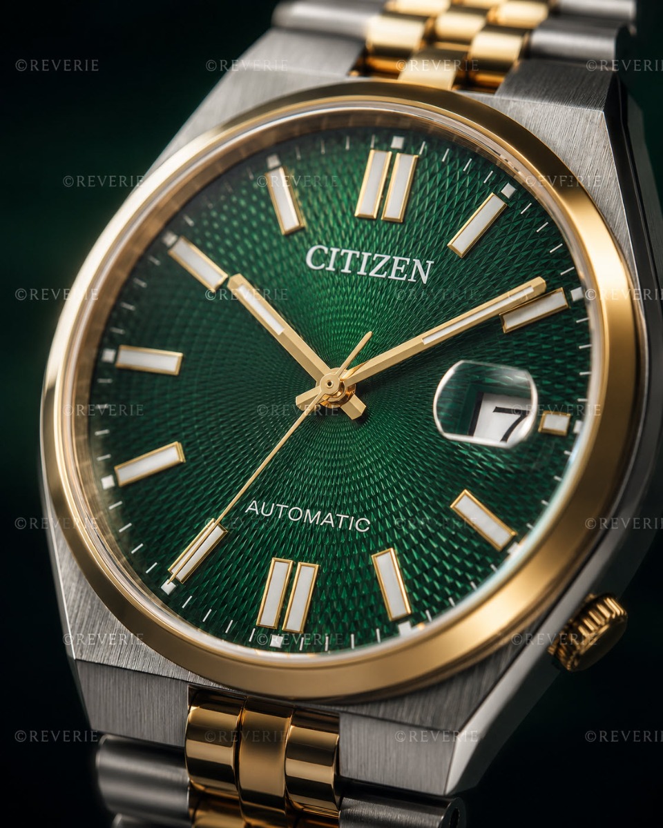 Citizen tvåfärgad automatisk klocka med grön urtavla och safirglas 40mm - Automatisk - Silver - Herrklocka - Rostfri stål - Safir