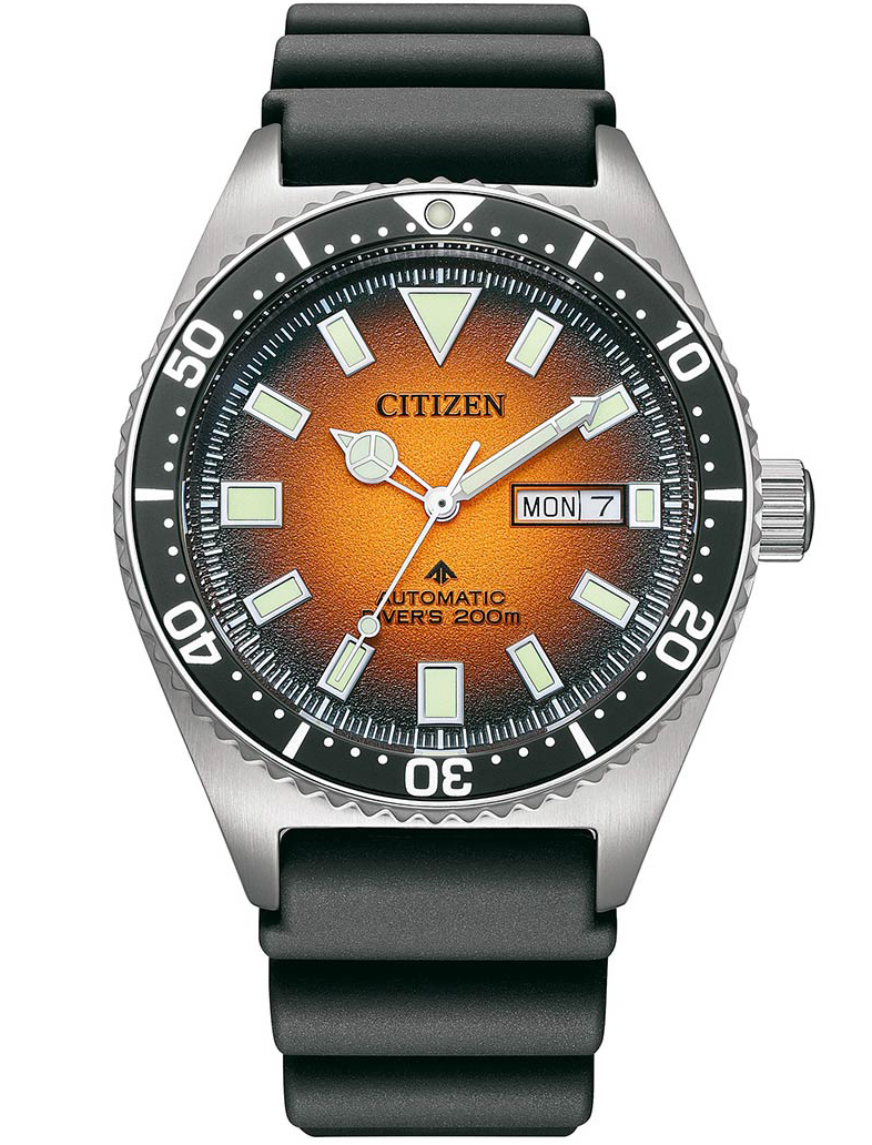 Citizen Promaster Marine automatisk dykarklocka | Orange urtavla med dag/datum | NY0120-01Z - Automatisk - Silver - Herrklocka - Silikon - Härdat...