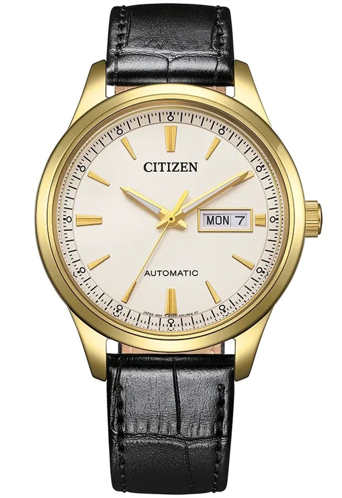 Citizen Automatic Mens NY4059-09A - Mechanical Automatic (hand-wound) - Guld - Herrklocka - Läder - Härdat mineralglas