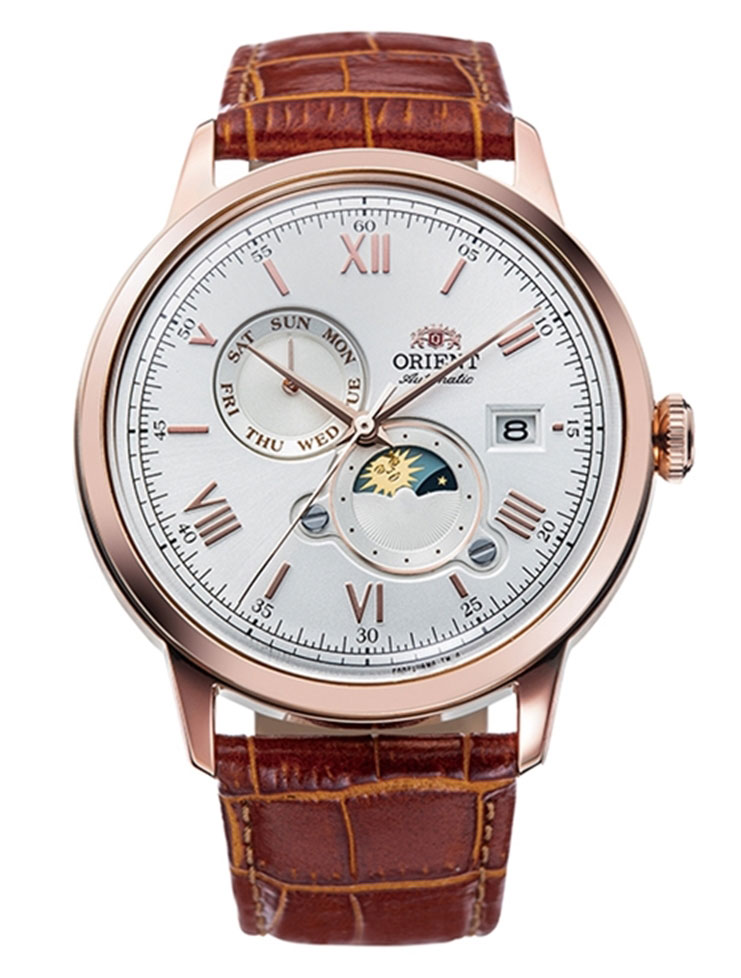 Orient Bambino RA-AK0801S - Automatisk - Rött guld - Herrklocka - Läder - Härdat mineralglas