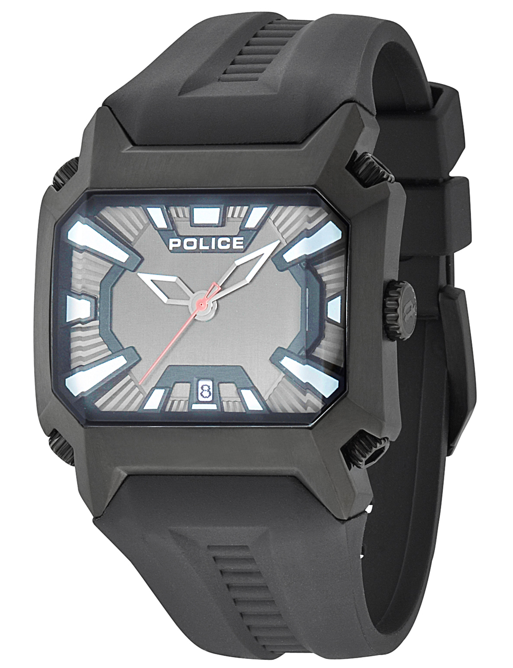 Svart klocka med gummiarmband - Police Tornado PL13600JSB/61 - Quartz - Svart - Herrklocka - Silikon - Härdat mineralglas