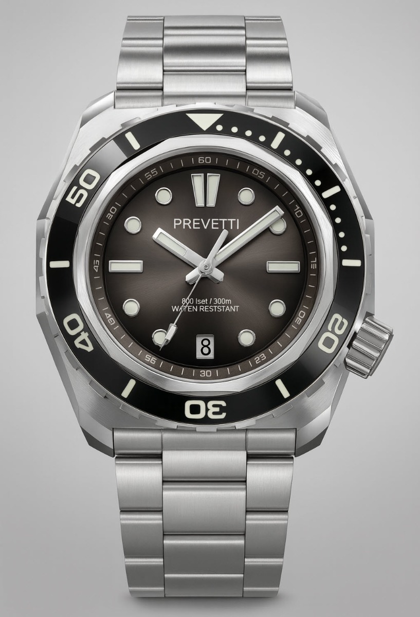 Prevetti Sunbeam 200m ProDiver PR1801 - Quartz - Silver - Herrklocka - Rostfri stål - Safir