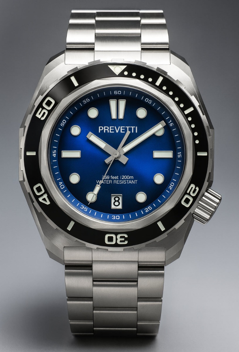 Prevetti Sunbeam 200m ProDiver PR1802 - Quartz - Silver - Herrklocka - Rostfri stål - Safir