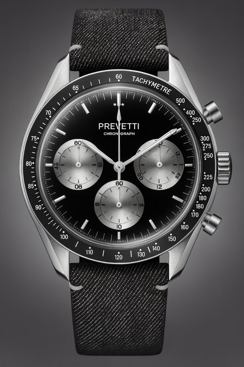 Prevetti Urbane Chronograph PR2510 - Quartz - Silver - Herrklocka - Läder - Härdat mineralglas