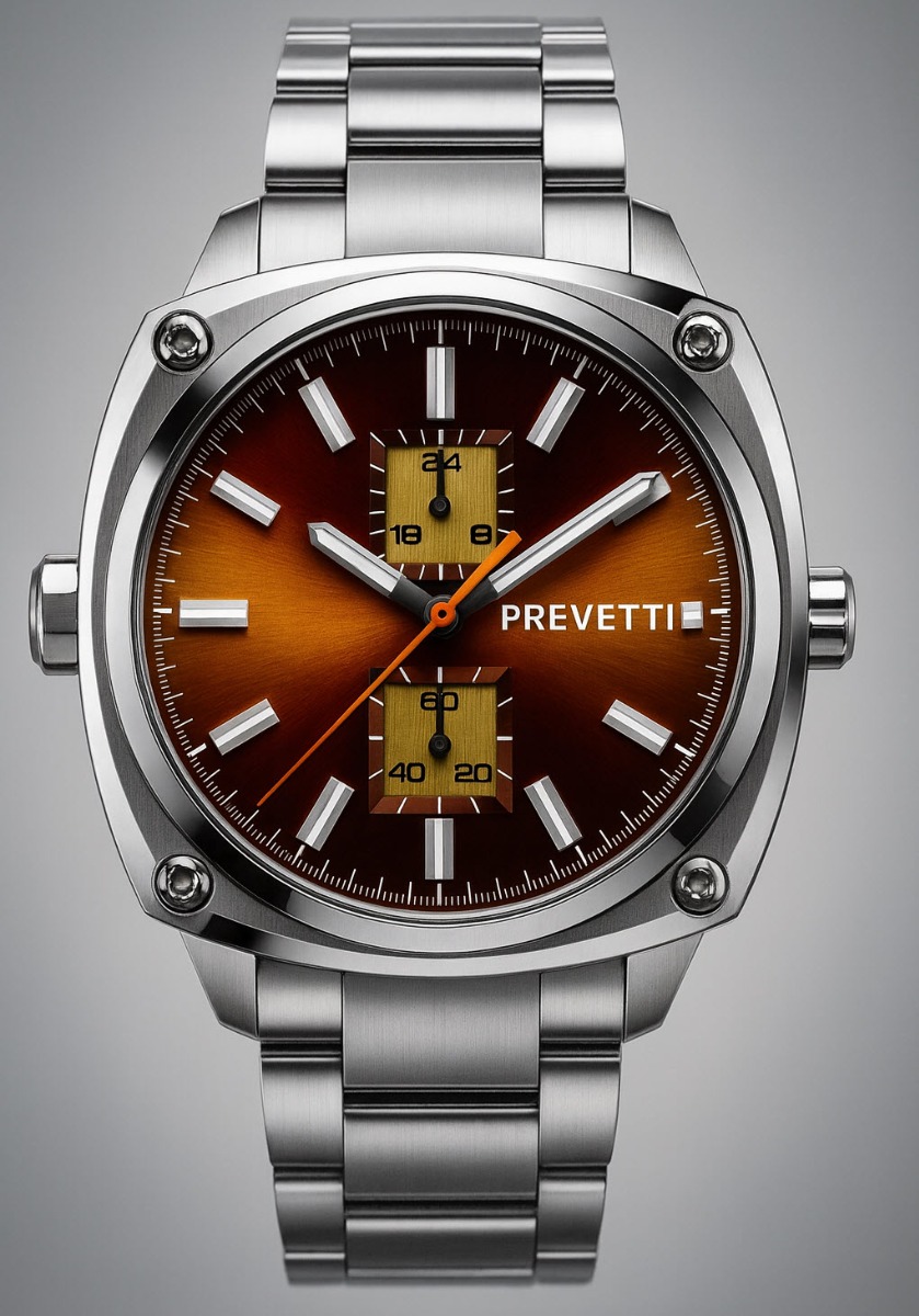 Prevetti Urbane Lefty Oval Dual Time PR2702 - Quartz - Silver - Herrklocka - Rostfri stål - Safir