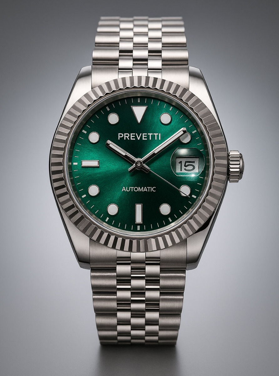 Prevetti Traditions Automatic Sunburst Dial Jubilee PR3104 - Automatisk - Silver - Herrklocka - Rostfri stål - Safir