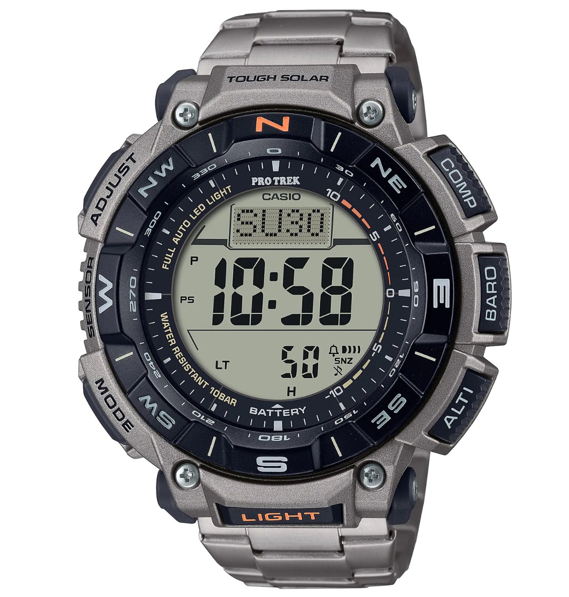 Casio | Titanium PRO TREK med Eco Solar och trippelsensorteknik | PRG-340T-7ER - Digitalt - Grå - Herrklocka - Titan - Härdat mineralglas