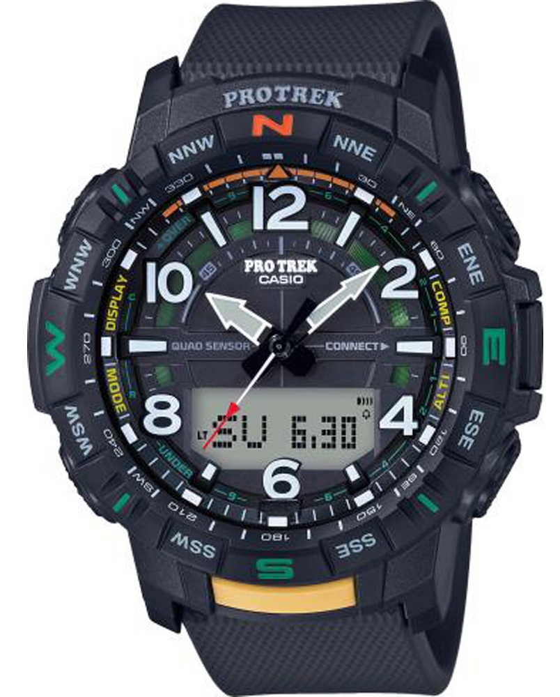 Casio | Pro Trek-klocka med Quad-Sensor och Bluetooth-navigering | PRT-B50-1ER - Analog-digital-mix - Svart - Herrklocka - Harts - Härdat mineralglas
